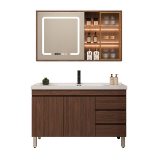 新中式浴室柜组合陶瓷一体盆落地式洗手池洗脸面盆柜卫生间浴室柜