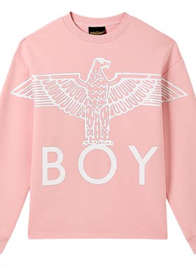 BOYLONDON男女同款圆领秋季潮牌休闲粉色印花针织套头卫衣N03901