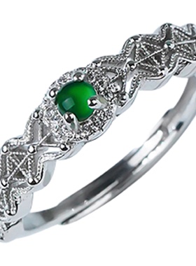 天然A货翡翠S925纯银蜂窝戒指