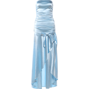 WEIRD PUSS【rose同款】轻奢褶皱蝴蝶结抹胸礼服女修身开叉连衣裙