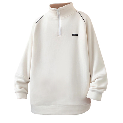 双面奥粒绒青少年红色卫衣男款秋冬款加绒加厚半高领半拉链初中生