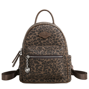爱路喜双肩包包女款秋冬新款时尚棕色豹纹少女小背包轻便小型书包