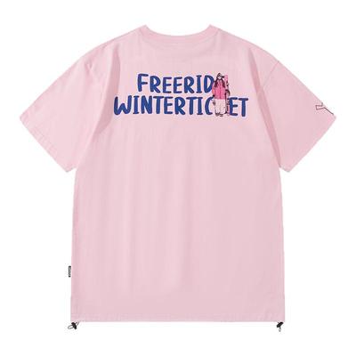 WINTERTICKET 2025自由式单双板宽大嘻哈男女T恤圆领印花粉色短袖