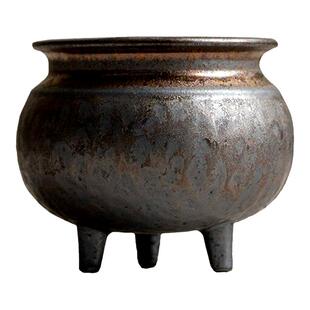 灰陶鎏金小古炉 三足香炉盘香塔香薰炉家用室内供奉线香炉纸间