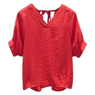 V领针织雪纺衫女短袖2026年夏季新款韩版甜美宽松显瘦遮肚子上衣