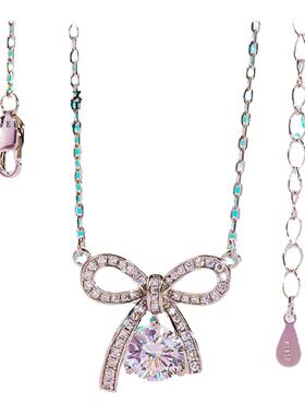 进口D色莫桑石圆钻蝴蝶结锁骨链