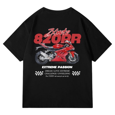 Fortee 张雪机车 ZX820RR 骑行摩托美式印花重磅T恤男女宽松短袖