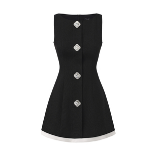 【金玟庭Winter同款】NanaJacqueline平领无袖连衣裙收腰钻扣短裙