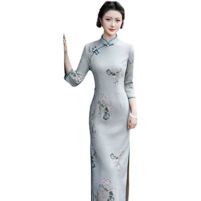 中年妈妈装气质高端长袖旗袍