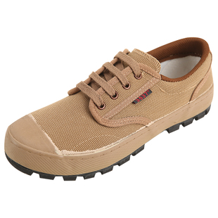 3537解放鞋男耐磨防滑低帮农民工土黄帆布胶鞋工地劳动干农活鞋子