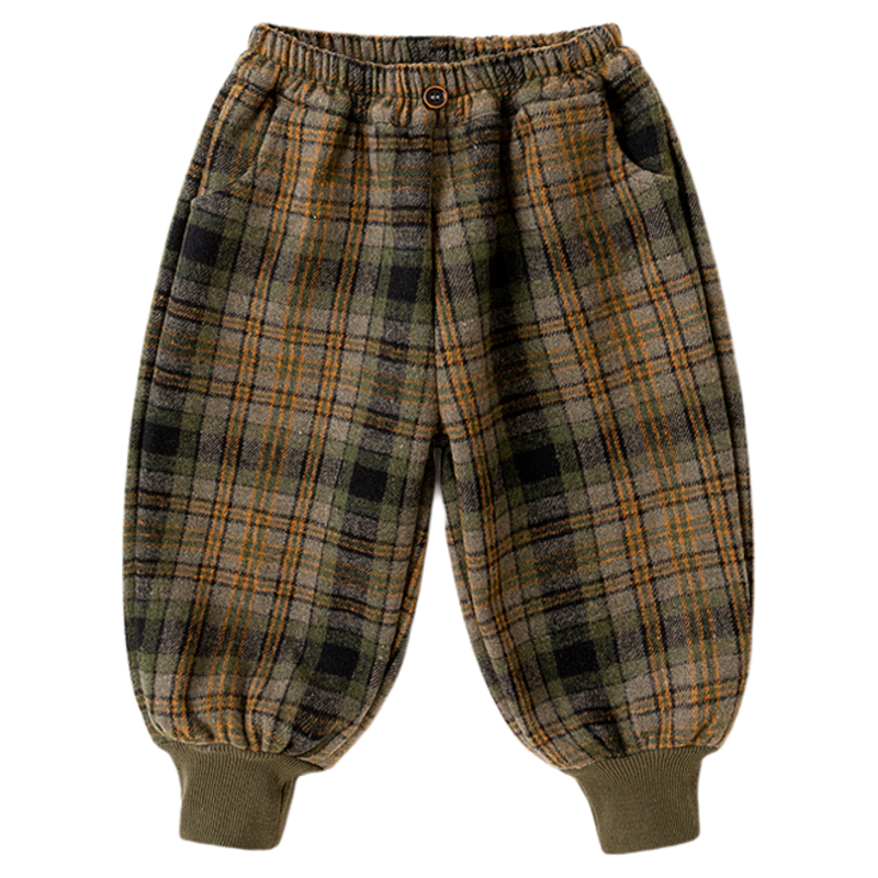 嘟嘟家宝宝加绒休闲裤儿童冬季长裤男童加厚格子裤女宝保暖裤子潮