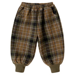 嘟嘟家宝宝加绒休闲裤儿童冬季长裤男童加厚格子裤女宝保暖裤子潮