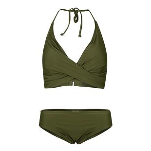 bikini游泳衣女分体纯色大小胸聚拢挂脖比基尼三点式模特艺考泳装