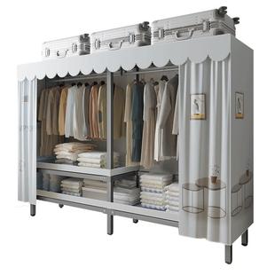 简易衣柜家用卧室免安装折叠布衣柜出租房衣服收纳加厚加粗全钢架