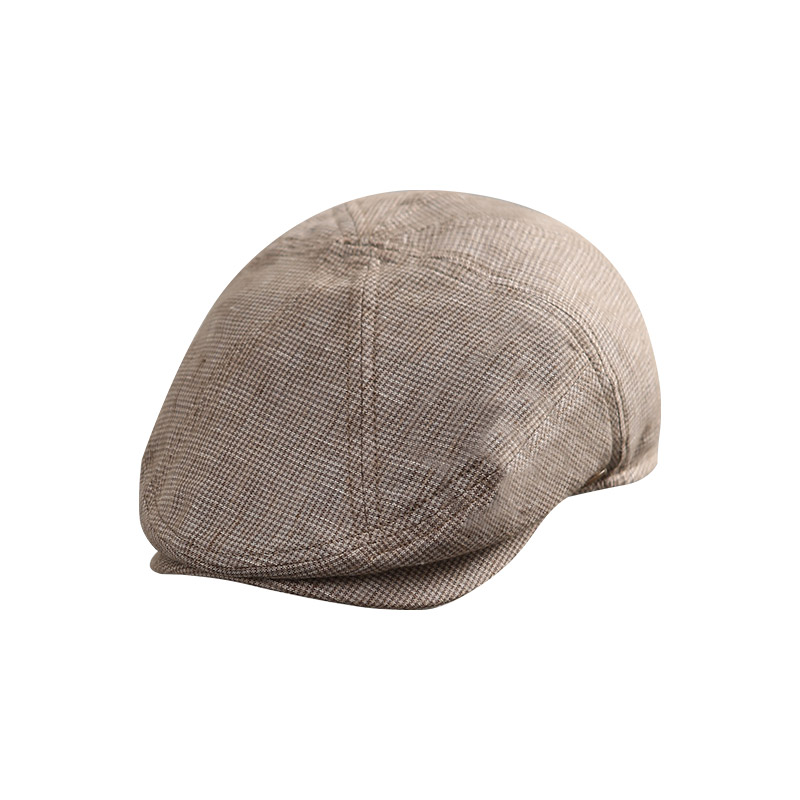 mrduck新品 透气100%亚麻鸭舌帽ins潮牌男女帽子春秋千鸟格贝雷帽
