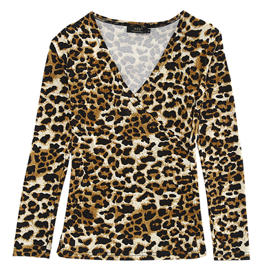 性感V领豹纹修身打底上衣