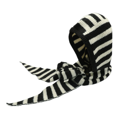 韩系黑白条纹针织巴拉克拉法帽女