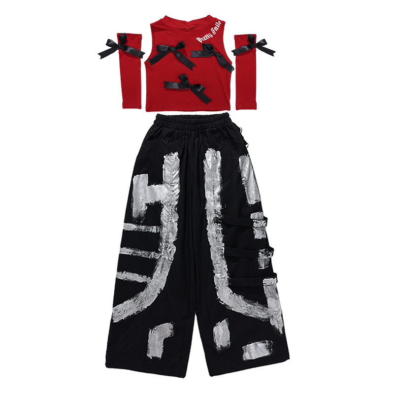 儿童红色爵士舞演出服女童