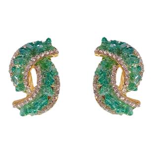 气质祖母绿耳环设计感高级绿色圈耳扣2025年新款潮轻奢锆石耳饰女