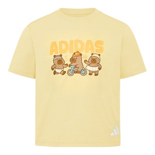 Adidas阿迪达斯男女童装短袖夏季款大童运动休闲印花透气速干T恤