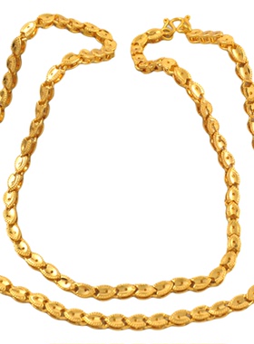 14克~原创设计时尚百搭粗款小鱼素金链万能镀24K金色加长项链女士