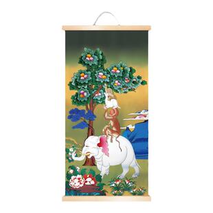 吉祥四瑞画像天地实木卷轴挂画新中式装饰画和睦祝福唐卡已装裱画