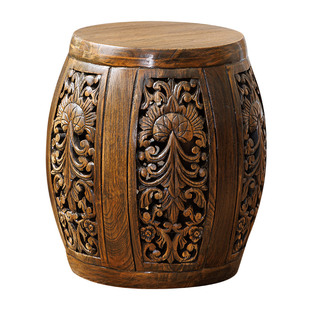泰国创意实木鼓凳家用客厅坐凳门口换鞋凳茶几矮凳花凳花架木墩凳