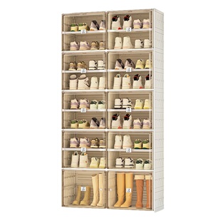 透明亚克力拉伸封闭式塑胶鞋柜免安装一体式折叠窄身鞋架一拉就用