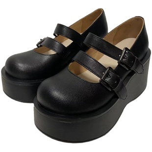 时光里的店芭蕾双带玛丽珍鞋奶气圆头小黑鞋透气真皮单鞋甜酷厚底