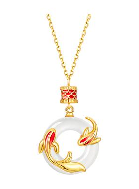 珍·尚银平安扣锦鲤玉吊坠项链