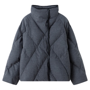 RUISHI芮时“萎境冬日”90白鸭绒羊毛混纺菱形格羽绒服外套女冬