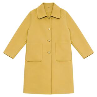秋冬新款双面羊绒大衣黄色通勤风毛呢外套女中长款单娃娃领风衣