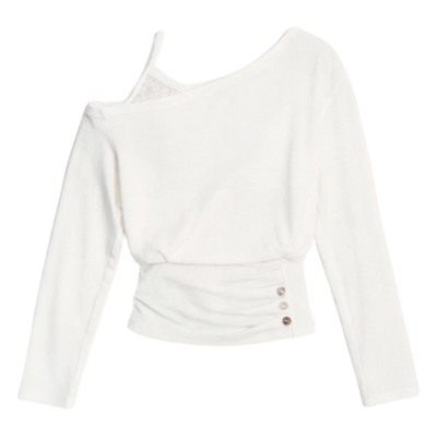 FragileHeart三角蕾丝斜肩打底衫