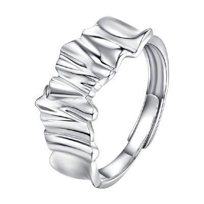 梦金园ins叠戴风肌理设计银戒指