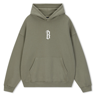 BONELESS美式基础B字胶浆印花帽衫高街男针织长袖重磅连帽卫衣
