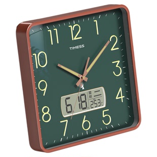 TIMESS轻奢方形挂钟客厅家用挂表免打孔静音电波时钟挂墙自动对时