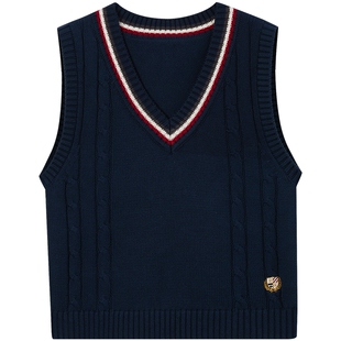 【100%棉】eland kids衣恋童装男童背心春秋学院风V领马甲针织衫