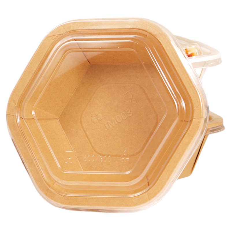 六角牛皮纸打包盒食品级沙拉碗