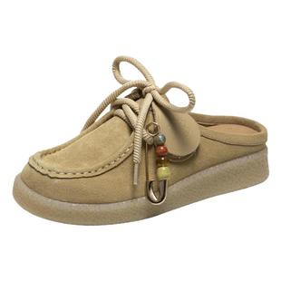 natursun袋鼠鞋拖鞋女2025新款包头半拖增高穆勒鞋厚底软底勃肯鞋