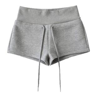 liviahome腿长腰细显翘臀低腰翻边运动短裤居家休闲抽绳超短热裤