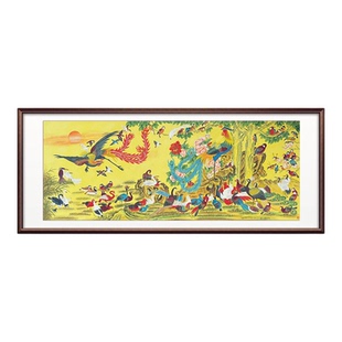 手绘真迹工笔花鸟画国画百鸟朝凤图拜寿图客厅办公室装饰画带框