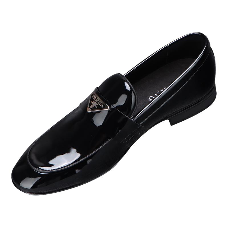 一脚蹬漆皮商务休闲鞋男款秋季潮流百搭防滑软底男士皮鞋真皮亮面