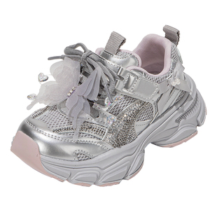 女童鞋子儿童运动鞋2026春季新款魔术贴女孩网面轻便透气老爹鞋D