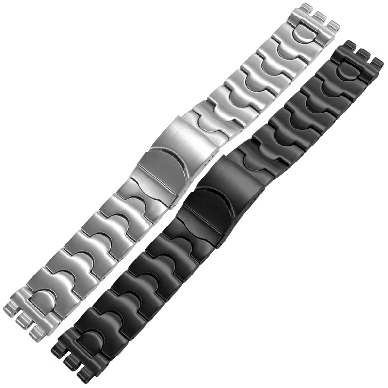 适配swatch斯沃琪YGS471G黑色实心精钢手表带配件男士17/19/21mm