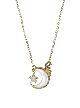 微镶锆石气质锁骨链女小众设计感天然贝母月亮星星项链