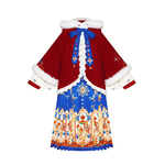 鹤猫[马踏祥瑞]新年冬季国风女童红色斗篷马面裙套装加绒拜年服