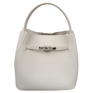 小众白色真皮水桶包女手提菜篮子包秋冬新款高级感单肩斜挎托特包