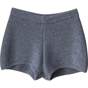 美式复古简约松紧腰毛线针织超短裤女秋外穿百搭辣妹包臀修身靴裤