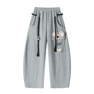 ANDREA MARTIN 秋冬新款立体可爱装饰刺绣卫裤宽松休闲运动裤