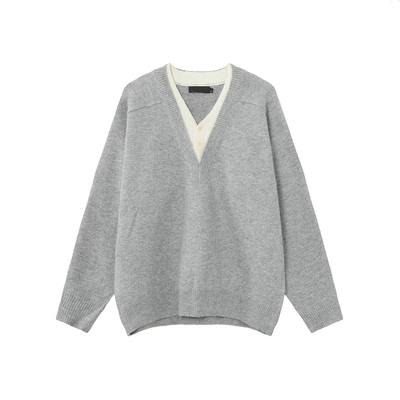 假两件V领毛衣男冬季长袖针织衫
